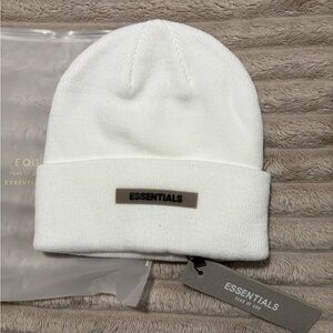 Essentials White Beanie Hat